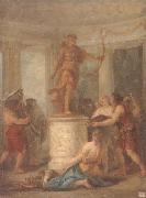 unknow artist Interior of a classical temple,with hunters making an offering to a statue of diana Spain oil painting artist